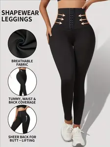 Women's High-Waisted Shaping Leggings - Corset Design, Buttoned Stomach Flattening, Peach Hip Lift, Women's Clothes for Yoga, All Seasons Sports Bottoms