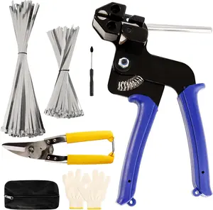 Heavy Steel Zip Ties Tool, Stainless Steel  Ties  Kit, Metal Zip Ties, Duty Outdoor Adjustable Fastening  Tie Tool Sets with 200 count Self-Locking Metal Steel Wire Ties (Two Size)