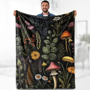 Boho Mushroom Blanket Gifts for Women - Bohemian Floral Vintage Plants Flowers Decor Throw for Girls Adults Soft Fuzzy Fleece Cozy Plush Bed Couch Birthday Christmas Lightweight Blanket