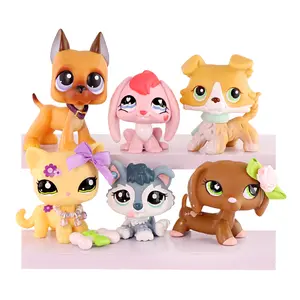6 PC Mini Pets Great Dane Bunny Collie Cat Husky Dachshund Bobble Head Action Animal Figure for Kids Mini Pet Shop Collectable Gift