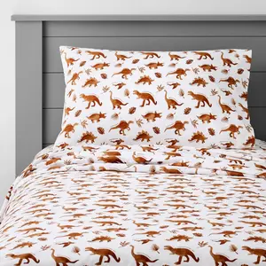 Queen Dinosaur Cotton Sheet Set Watercolor Brown - Pillowfort