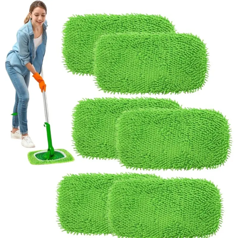 Pack of 6 Reusable Wet Pads Refill for Swiffer Sweeper Mop, Dry Sweeping Cloths & Wet Mopping Cloths for Household Cleaning, Washable Microfiber Pads for Mopping Floors(Mop is not Included)
