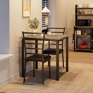3-Piece Kitchen Table Chairs Set for Small Space Dining, Space Saving Square Table & 2 Chairs Compact Dinette Set for Kitchen & Dining Room (Grey)