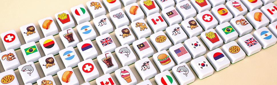 GRACIAS 2 Players Mahjong Block Set, Mahjong Tile Game with 50 Premium Green Tiles(30mm) Animal and Food Pattern, Portable Mahjongg Set with A Carry Bag