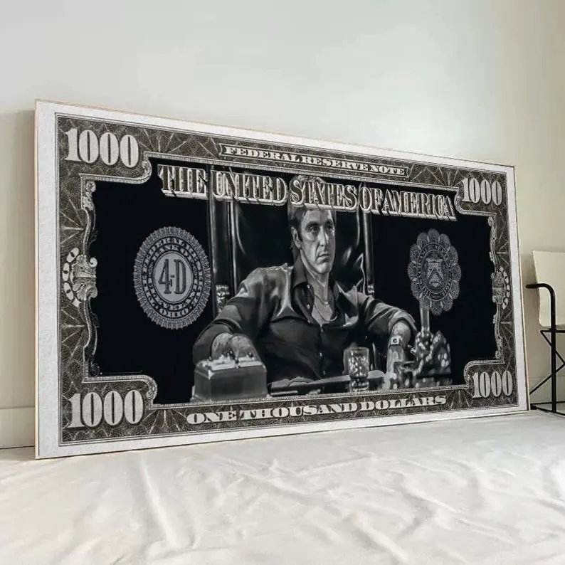 Scarface Tony Montana Poster, Dollar Money Wall Art, Classic Movie Painting