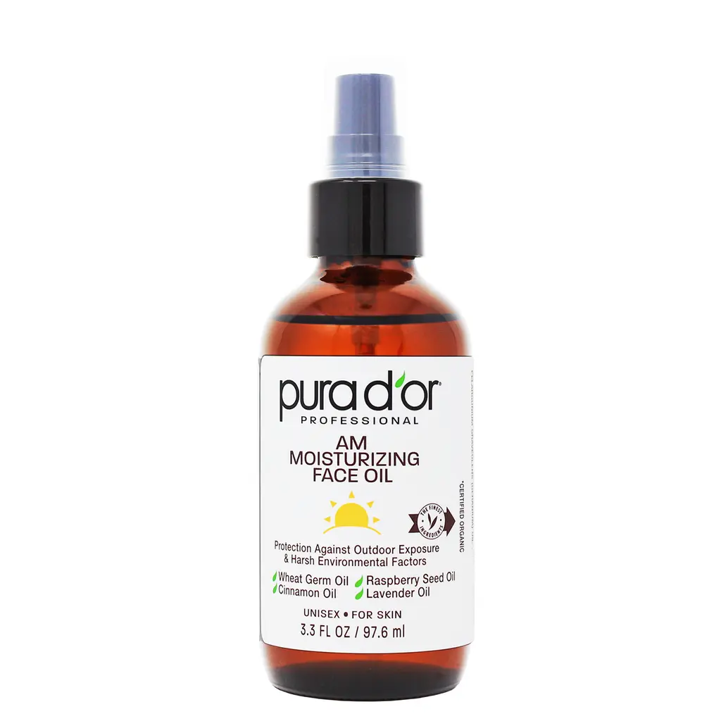 PURA D'OR AM Moisturizing Oil 3.3oz(97.6ml) – Anti Aging Face Oil for Dry Skin, Hydrating Plant Based Facial Oil with Raspberry Seed, Wheat Germ & Lavender Oils Softer Smoother  Glowing Skin care
