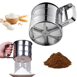 Stainless Steel Flour Sifter with Double Layer Fine Mesh, One Hand Press Crank, Powdered Sugar Shaker Duster for Baking Cakes - Ideal for Holiday, Holiday, Holiday, Flour Sieve