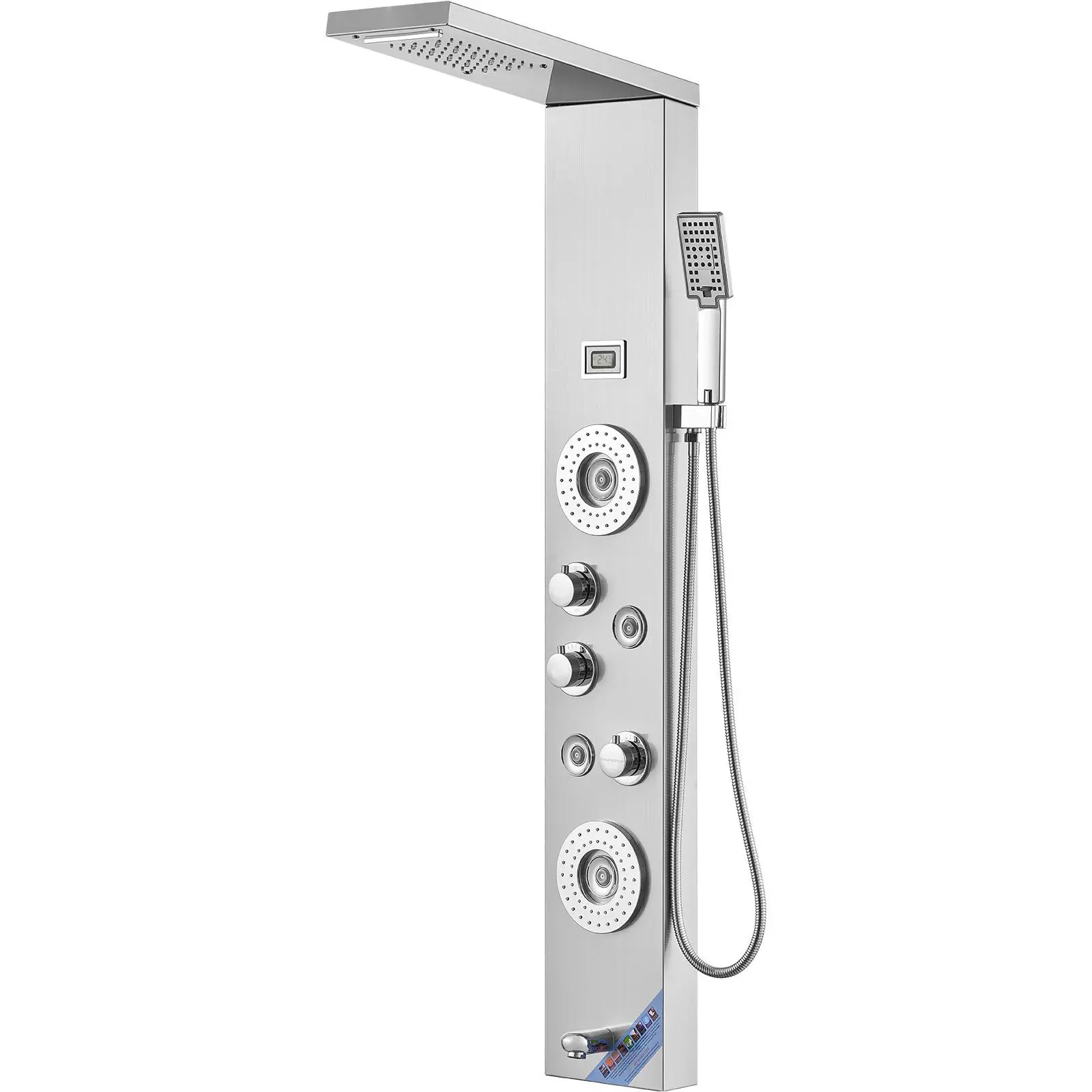 【Summerfinds】VEVOR Shower Panel System, 6 Shower Modes, LED & Display Shower Panel Tower, Rainfall, Waterfall, 4 Body Massage Jets, Tub Spout, Handheld Shower Head 59" Hose, Stainless Steel Wall-Mounted Shower Set