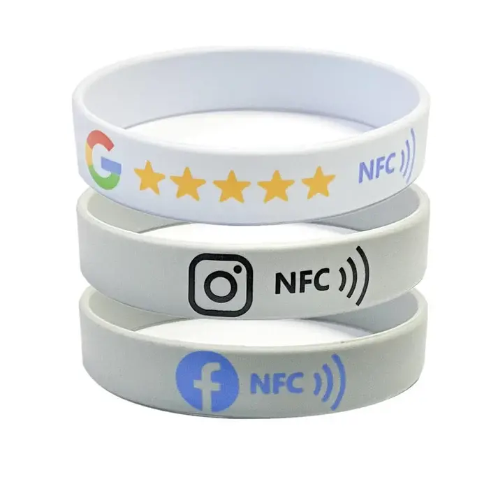 Unisex Silicone NFC Review Wristband with NFC+QR Code Dual Access, NFC Tap, Built-in Analytics - 3pack, 60mm, Waterproof, No Monthly Fee, Facebook Compatible, for Business & Daily Use, Grow Social Media Followers