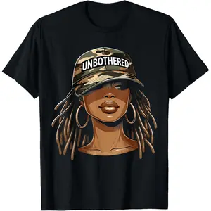 Unisegate, 1 "Unrestrained African American Woman" hooded camouflage T-shirt: Pure cotton soft, suitable for all seasons, solving the problem of uniform dressing for families or groups.