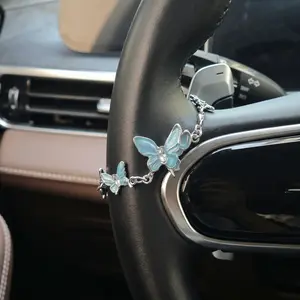 Blue Butterfly Silver Color Steering Wheel Chain, Cute Car Accessory for Women, Shiny Interior Decoration, Birthday Gift, Driver Car Pendant, Car Interior Ornaments