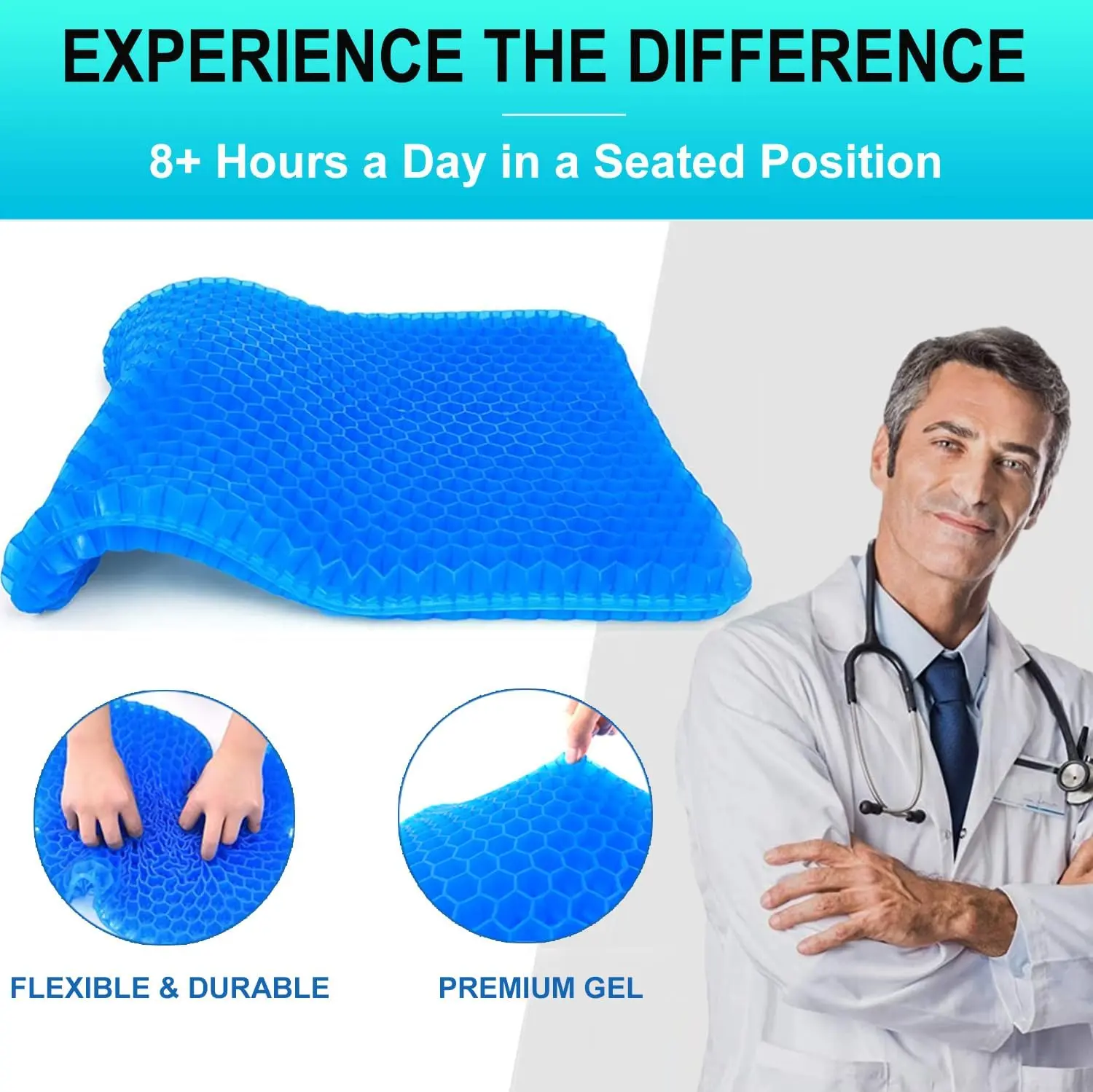 Double-Thick Gel Honeycomb Seat Cushion - Supportive Ergonomic Pad Seat Cushion for Car Truck Drivers, Portable Car Cooling Pressure Relief Pad for Back Hip Sciatica Tailbone Pain, Supportive Seat Pad