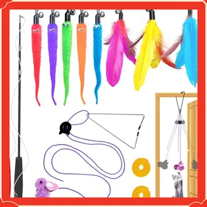ZPH Cat Toys Interactive for Indoor Cats,2PCS Retractable Cat Wand,9PCS Teaser Toys&1PCS Hanging Door Lure Kitten Toy,Interactive Feather Toy for Teaser Play and Chase Exercise with Kitten(Costume Sets)