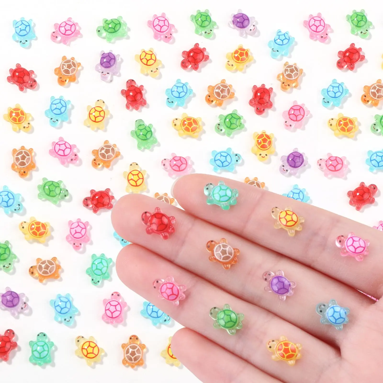 200pcs Mini Resin Turtles 10 Colors Tiny Turtles for Crafts Glow in The Dark Miniature Turtle Dollhouse Micro Small Animals Figures for Fairy Garden Ocean Party Favor Landscaping Decoration