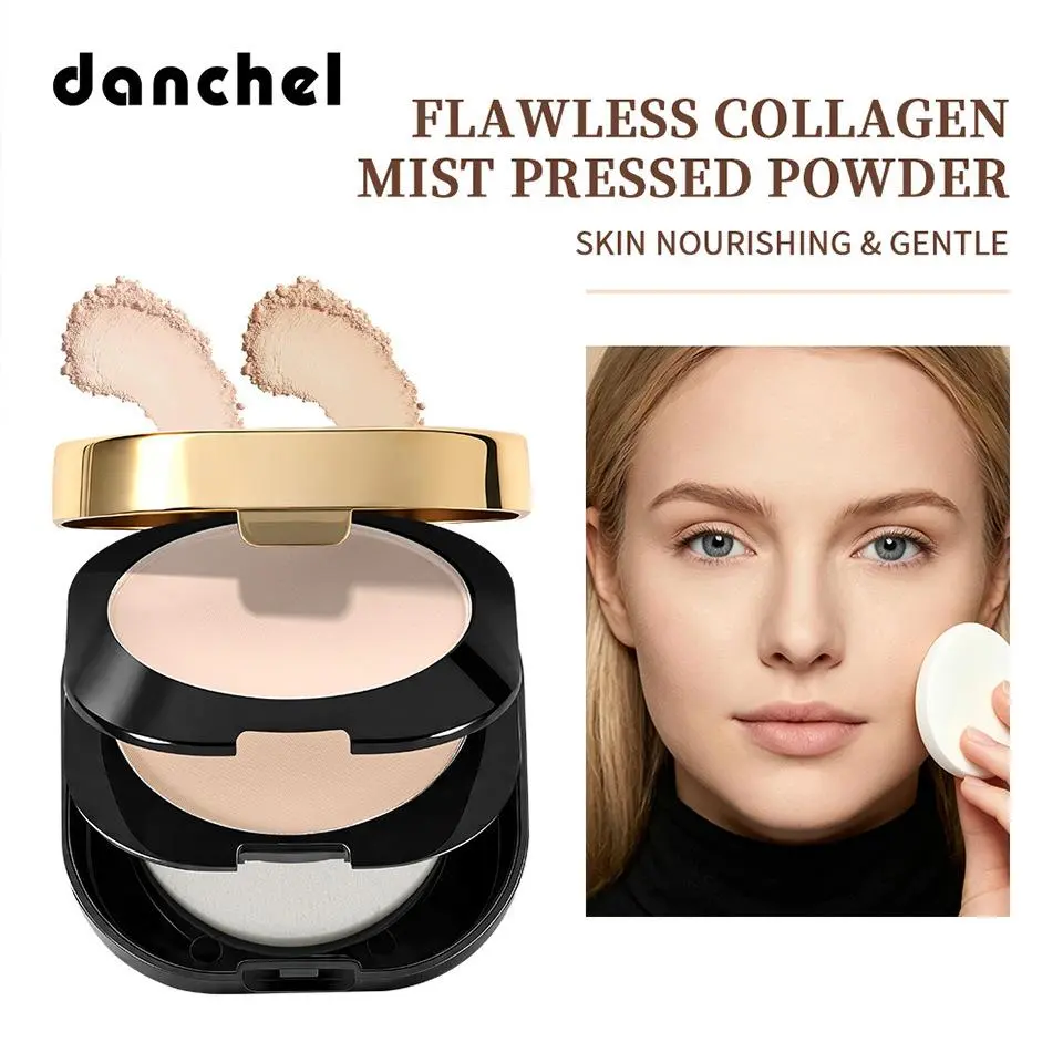 Collagen 2 In 1 Dual Color Pressed Powder, Contour Brightening Long Lasting Makeup Setting Powder