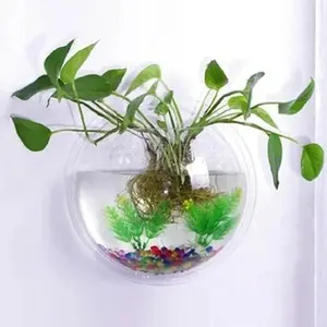 Wall-Mounted Acrylic Fish Bowl for Plants and Pet Fish - Transparent, 15cm/17cm/23cm