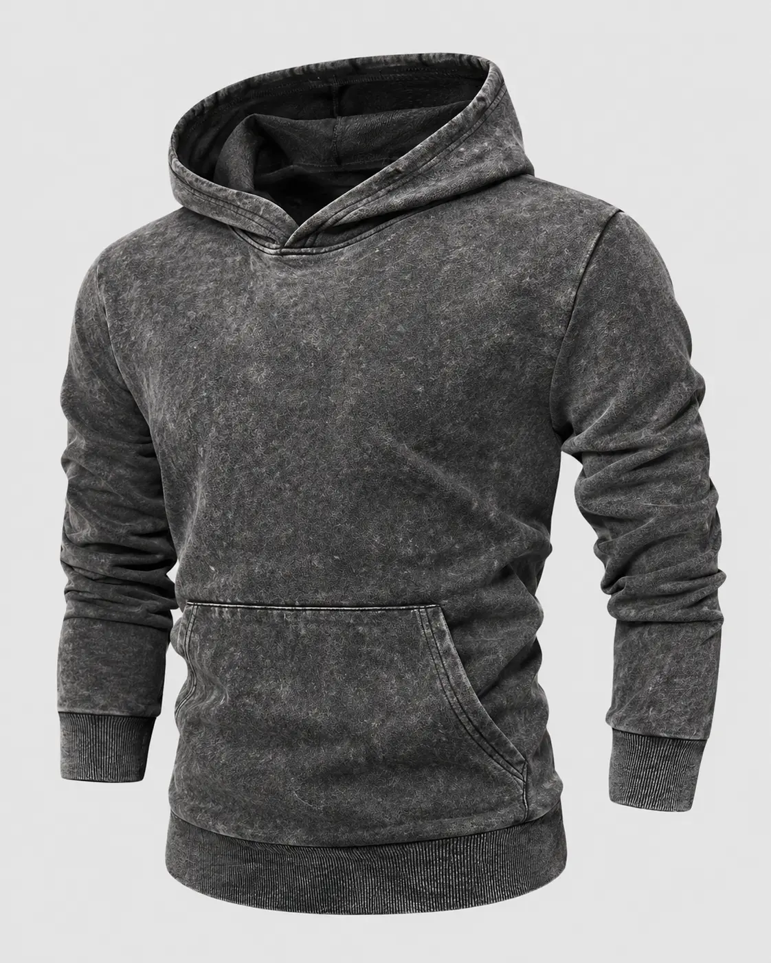 Men's Acid Wash Pullover Hoodie, Vintage Washed Long Sleeve Sweatshirt with Kangaroo Pocket and Ribbed Cuffs, Casual Streetwear for Fall and Winter