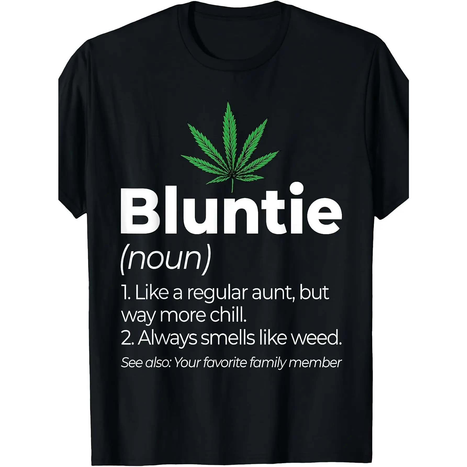 Thick Relaxed Fit Menswear Short-Sleeve Stoner Aunt Retro Graphic T-Shirt - Bluntie Marijuana Themed Round Neck Casual Top, Machine Washable Gift for Smokers, Pairable with Joggers