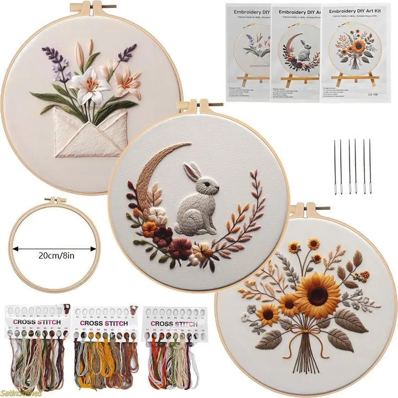 Whimsical Cross Stitch Kit - Sunflower Envelope & Rabbit Pattern, DIY Needle Craft Supplies for Beginners, Handmade Home Decor Art Project, Cross Stitch Supplies, Diy Home Decor, Embroidery Kit For Beginners, Stitch Guide