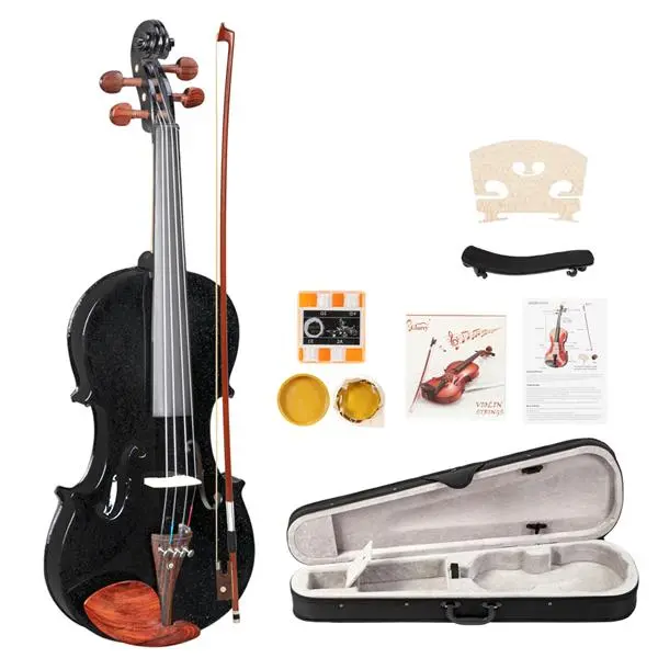 GV103 4/4 Spruce Panels Violin with Redwood Back, Matte White-Black Finish, Maple Accents, Piano Head, 4-Tube Turner, Grade Sound Quality, Shoulder Rest, Strings, Fine Wood Grain for 18+ Users