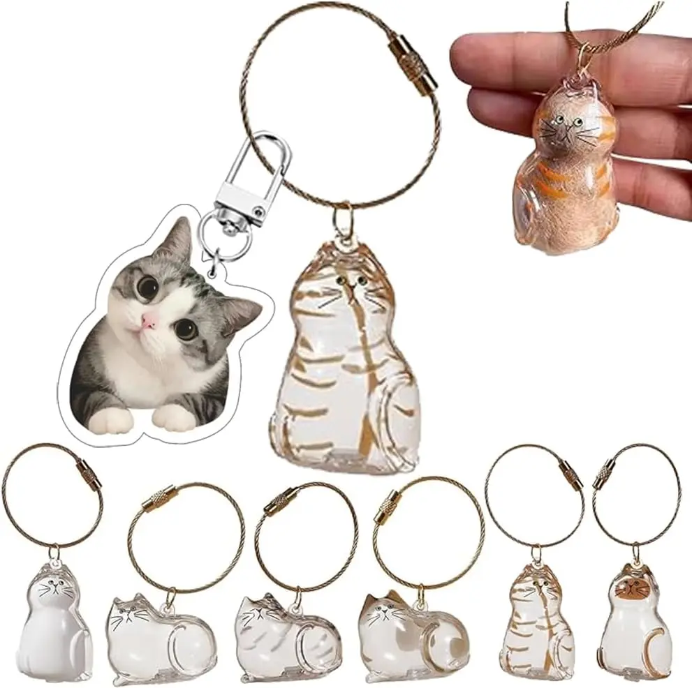 [Buy one get one free• Limited to First 100]Cute Pets Fur Memory Charm – 6 Cat Shapes Clear Charm for Collecting Pet Cat hair, Cat Memorial Gift for Cat Lovers, Creative Keychain or Necklace Decoration ornaments
