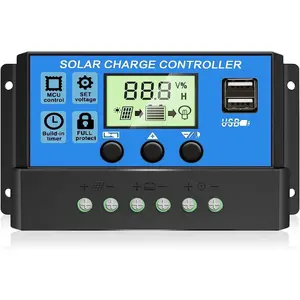 30A PWM Solar Charge Controller, 12V 24V Dual USB Solar Panel  Intelligent Regulator with LCD Display, Auto Parameter Adjustable, Timer Setting, Multiple Load Control Modes