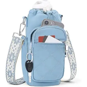 Waterproof Lightweight Water Bottle Carrier Bag with Strap - Tumbler/Cup Holder with Phone Pocket for 40oz Bottles, Walking Hiking Anime Character Breathable Over Knee Socks