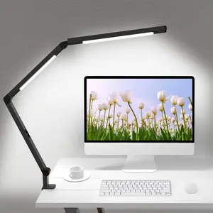 Clip-On LED Desk Lamp with Clamp - Architect Articulated/Bendable Illuminated Lamp, Dual Light, 4 CCT Color-Adjustable Modes, 5 Brightness Levels, Eye-Care Gaming Lighting for Home Office, Gaming Desk Lamps, Illuminated Desk Lamps