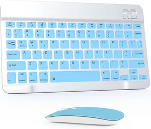 all-in-one Bluetooth keyboard and mouse set,  Wireless Keyboard Mouse Set for Android Windows iPad iPhone Samsung Tablet Portable Compact Keyboard Set, Light Blue