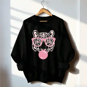Women's Tiger Print Long-Sleeved Round Neck Casual Sweatshirt