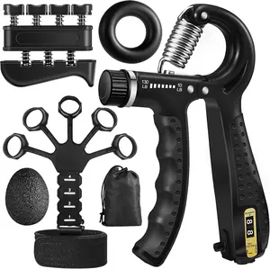 Grip Strength Trainer Kit (5 Pack) with Finger Exerciser, Hand Grip Strengthener, Hand Extension Exerciser, Stress Relief Ball and Forearm Workout Ring for Muscle Building and Injury Recover, Silicone
