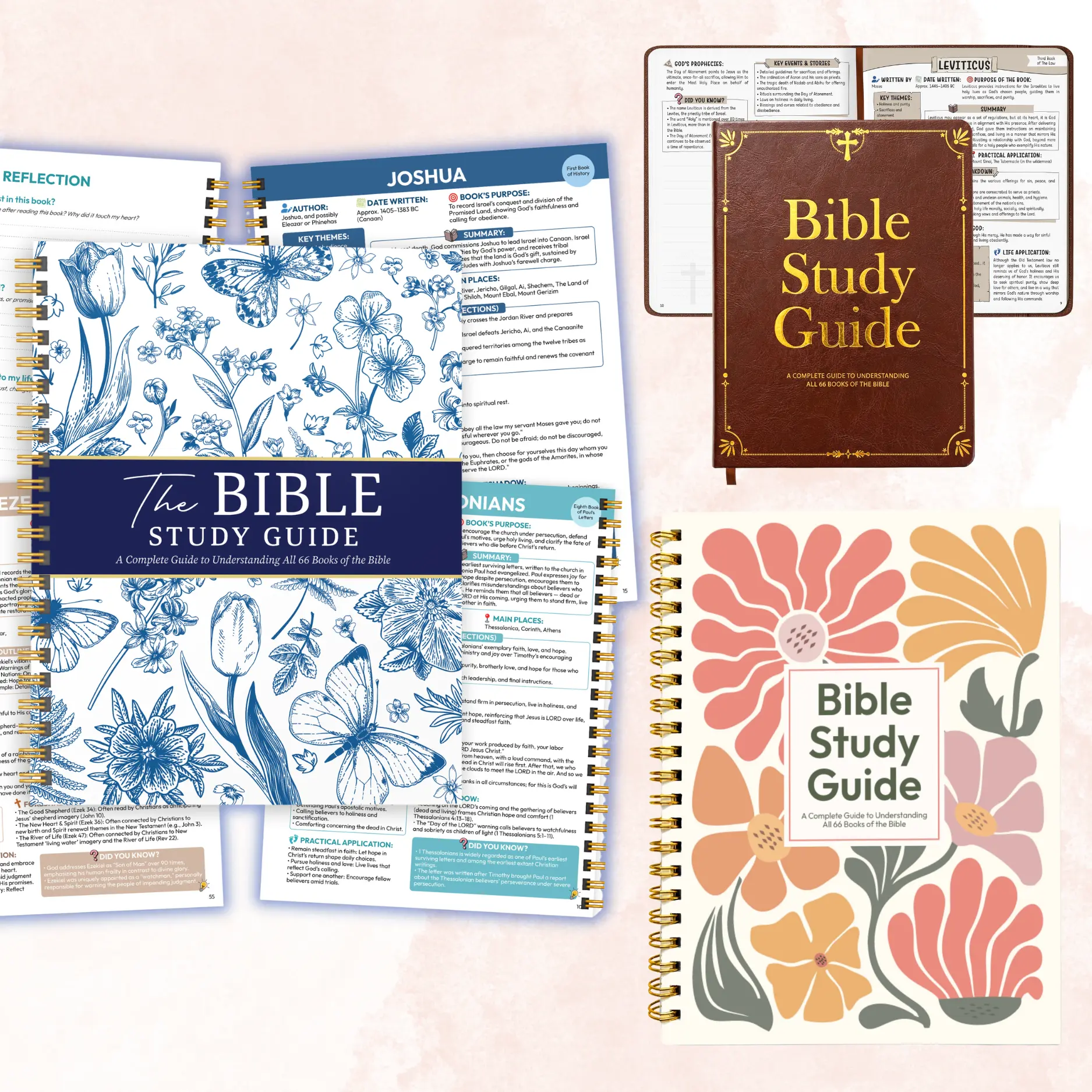 2026 Version Inspirational Text Spiral-Bound Notebook - Bible Study Guide for 66 Books, Premium Colorful Floral Office Stationery for Daily Study & Reflection, Inspirational Text Notebooks