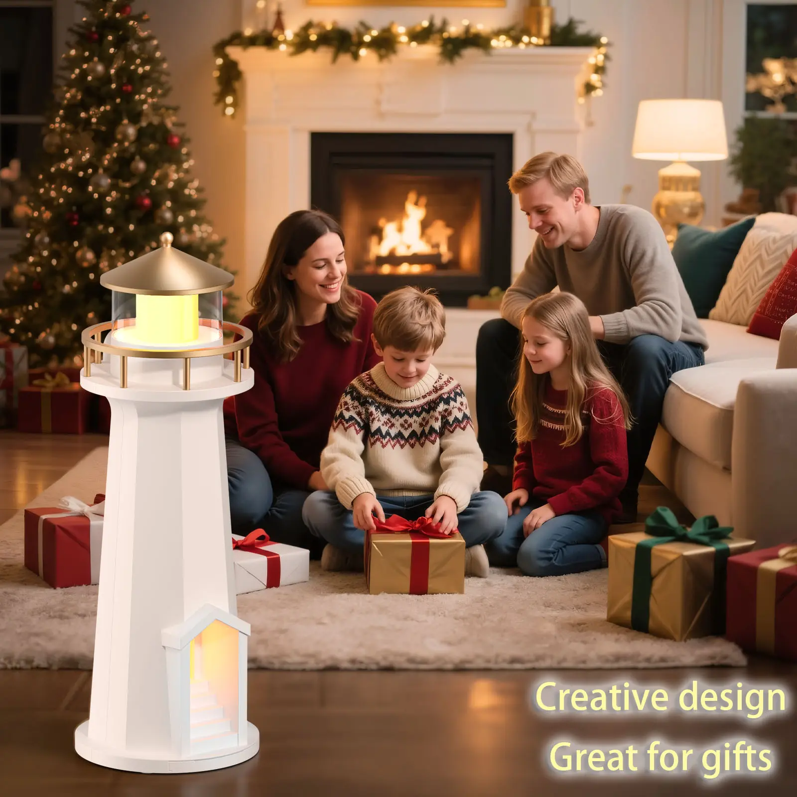 POGOLAB 5 in 1 Wireless Speaker Amp Portable Moon Lighthouse Lamp Light Table Lamp Galaxy Projector Rechargeable LED Aesthetic Table Lamp for Kids, Children