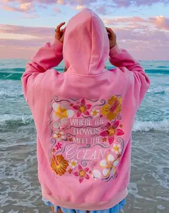 Women's Y2k Floral Embroidered Hoodie Aesthetic Preppy Graphic Sweatshirts Cute Hood Where Flowers Meet The Ocean Design