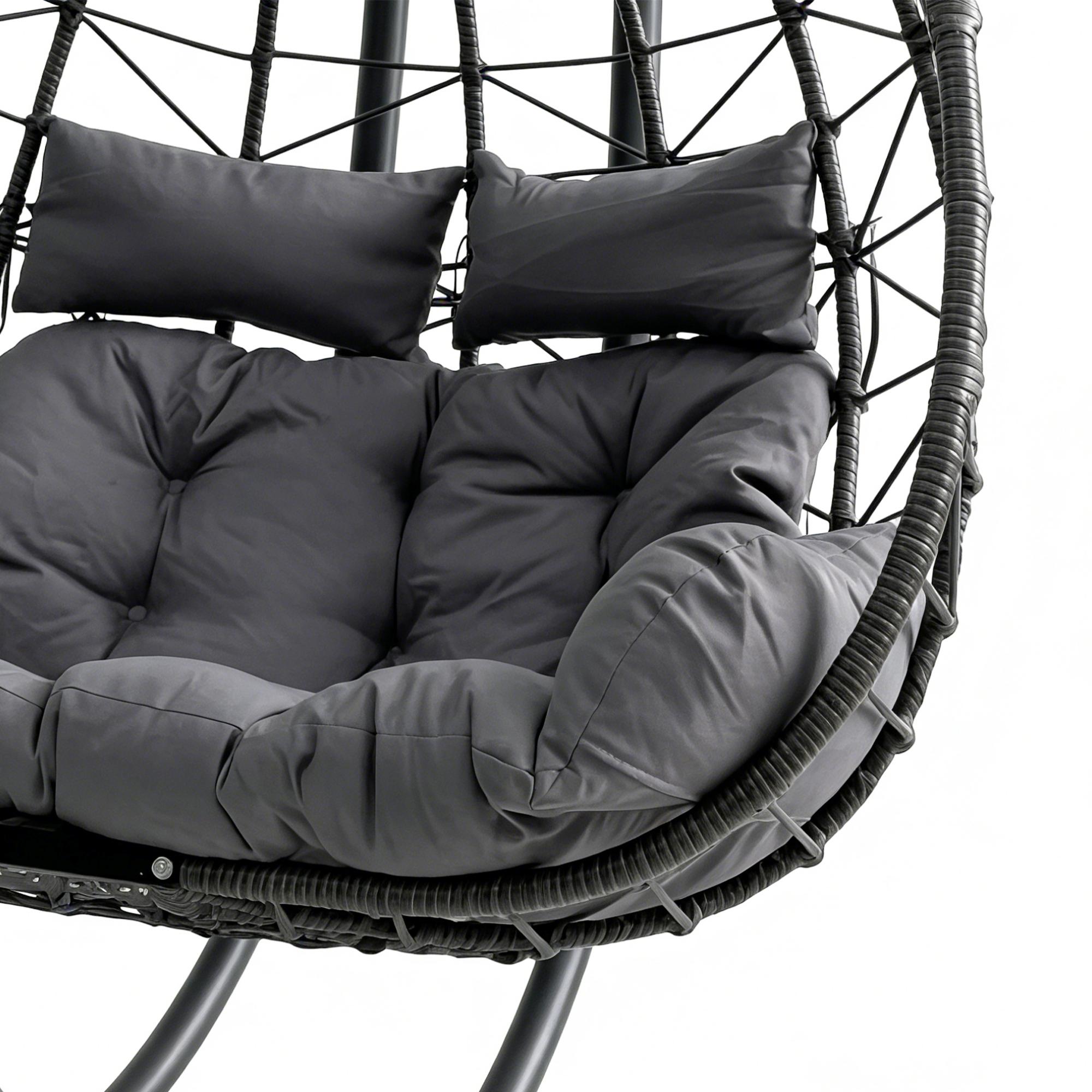 Viral Double Hanging Egg Chair With Stand, 2-Person Oversized Wicker Hammock Swing Chair With Thick Cushion, Loveseat Lounge Egg Chair for Indoor Bedroom Living Room Outdoor Patio Balcony Garden Backyard, Relaxing Rattan Swing Chair for Home