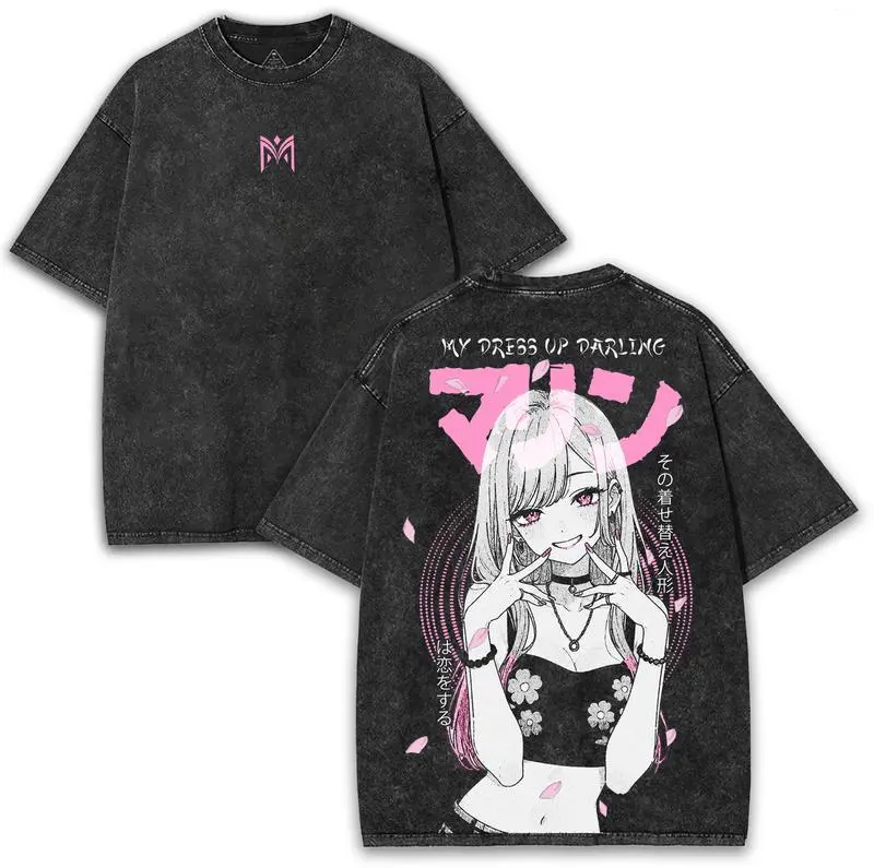 Marin Kitagawa My Dress-Up Darling Baggy Round Neck Shortsleeve 260GSM Cotton Tee, Menswear Unisex Top, Pink Sakura Anime Back Art 3XL Waifu Collector Streetwear Shirt