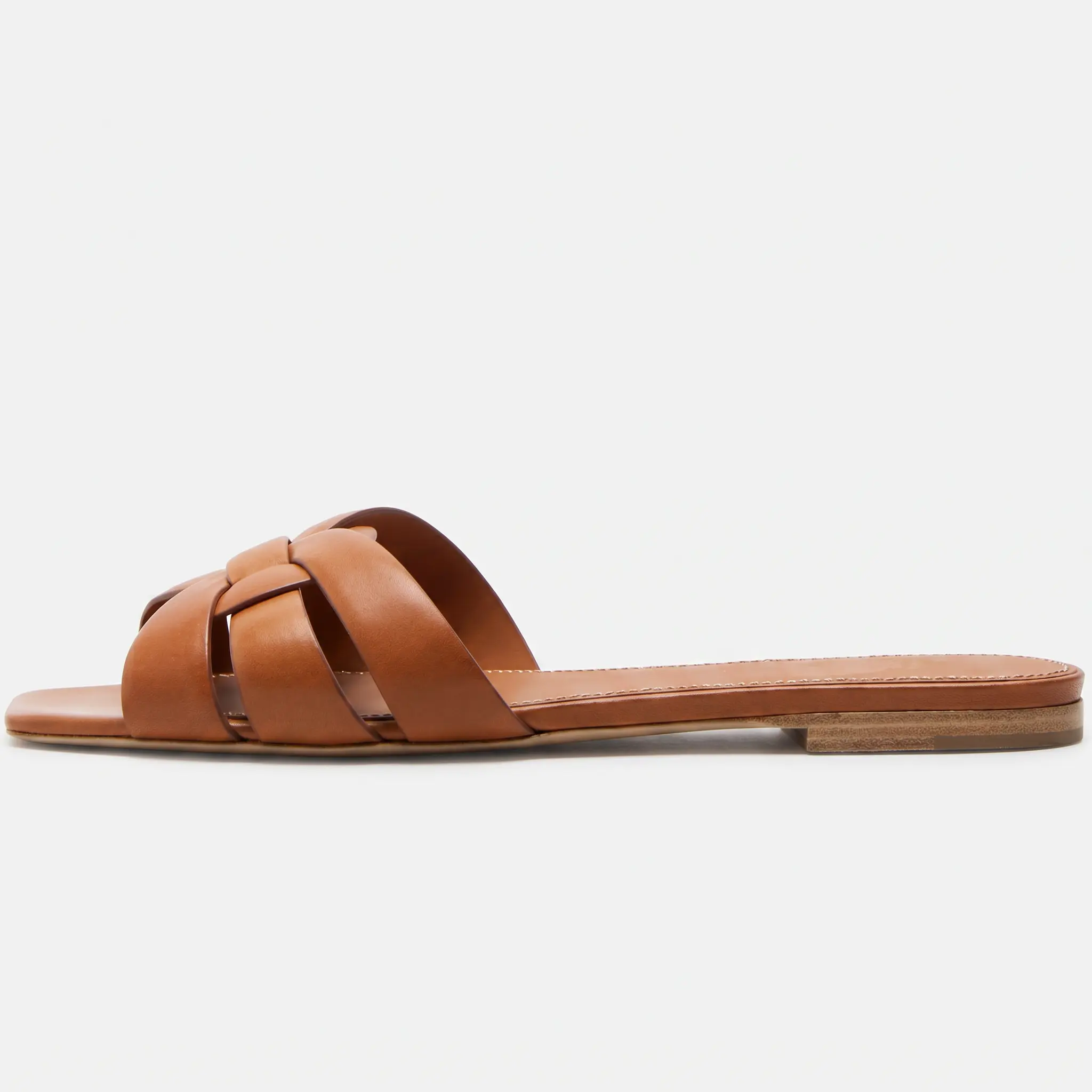 ReneChristine Women's Woven Strap Square Toe Flat Slide Sandals - Casual Slip On Summer Footwear, Casual Daily Footwear, Flat Beach Sandals
