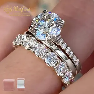 Synthetic Moissanite Three-in-One Wedding Bands Set Engagement Rings  Promise Eternity Band  Size 6-10