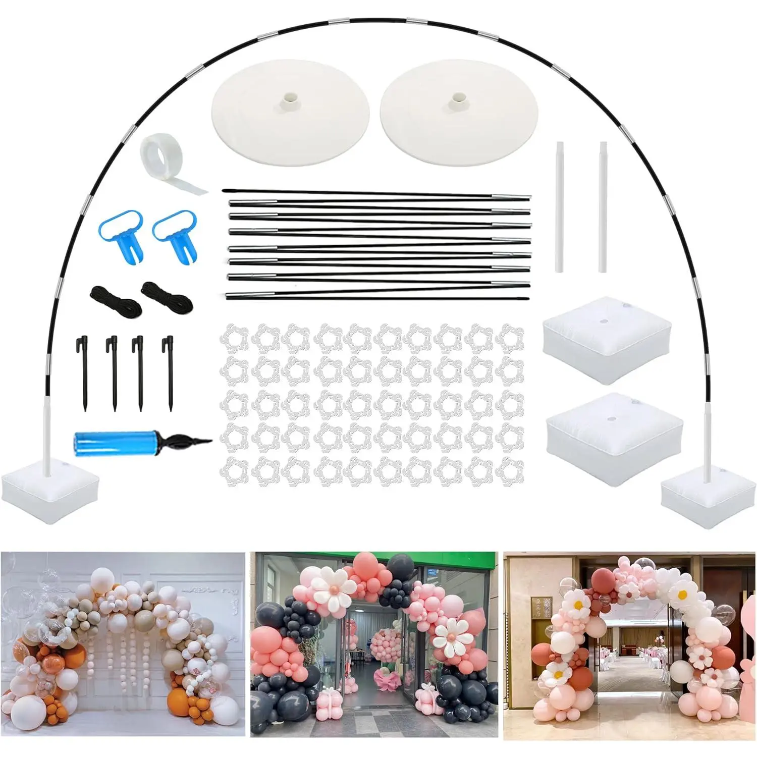 Balloon Arch, Innovation Large Sturdy Balloon Arch Kit,10Ft Wide & 9FT Tall Adjustable Balloon Stand with Water Fillable Bases, Manual Pump - for Wedding, Birthday, Baby Shower, Graduation