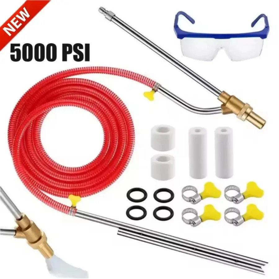 5000 PSI Pressure Washer Sandblasting Kit - Wet Abrasive Blaster Attachment with 1/4" Quick Connect, Brass & Stainless Steel Components, 9.84ft Hose for Rust & Paint Removal, Baking, Removing Rust, Goggles, Graffiti, Grease, Scale, Rust Removal