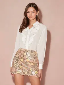 Y2K Embroidered Floral Mini Skirt, Womenswear Fashion Casual Girls', Sequin Design, Fitted Cut, Perfect for Parties and Date Nights, Elegance, Statement, Elegant Fashion Skirt, Floral Embroidery Skirt