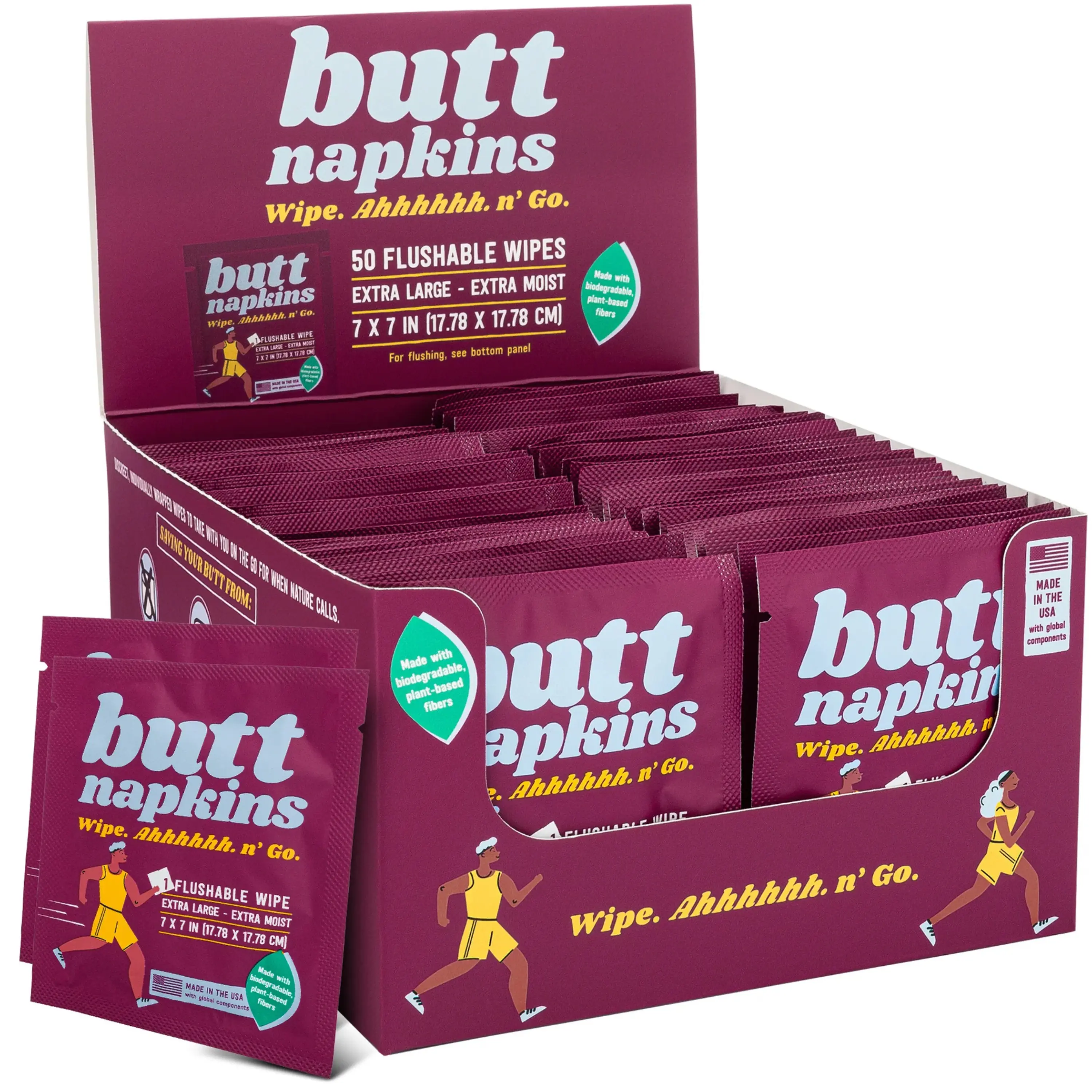 Butt Napkins - Extra Large Flushable Wipes with Aloe & Vitamin E Formula - Travel & Gym Ready - Made in the USA - Discreet Unisex Design