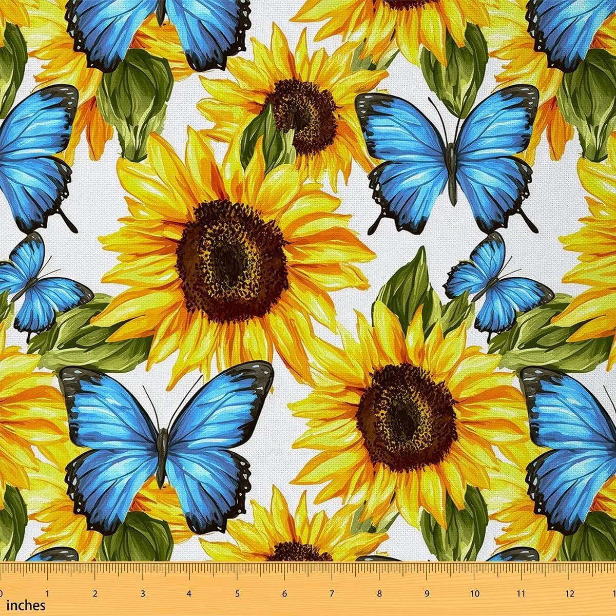 Sunflower Fabric Watercolor Butterfly Wild Flowers No Stretch Sewing Fabric Botanical Plants Garden Landscape Soft Flannel Polyester Fabric Home DIY Projects Pre-Cut