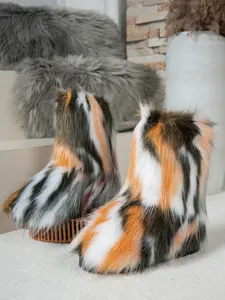 Women's Fashion Colorful Plush Boots, Thick Winter Outdoor Snow Boots, Warm Comfortable Design, Suitable for Cold Weather, Footwear Boot