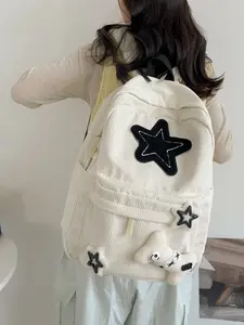 Fashion New Corduroy Large Capacity Star Backpack, Japanese Style Preppy School Bag for Women, Casual Dual Shoulder Bag, Casual Lightweight Backpack