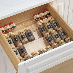Acrylic Spice Rack Set with Drawers, Space-Saving Kitchen Organizer, Durable Countertop Cabinet Accessories, 4-Piece Integrated Storage Solution, Organization, Visibility, Convenience