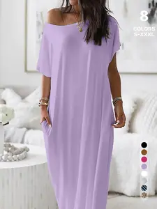 Elegant Casual Women's House Dress, Loose Fit Comfortable Breathable Knit Fabric, Stretchy Ventilated Nightgown for Daily Use