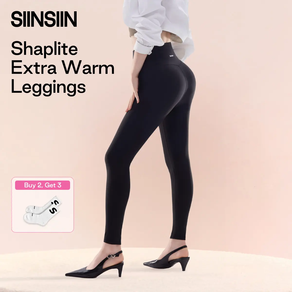 SIINSIIN Extra-Warm Shaplite Lightweight No Fleece Versatile High-Waisted Shaping Leggings - Moisture-Wicking & Breathable Tummy Control Yoga Pants - High-Elastic Workout Leggings for Running, Cycling & Fitness，Skin-Like，Warm-Lock