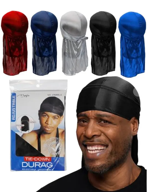 Silky Satin Durag Long Tail Head Wrap Adjustable Wave Cap