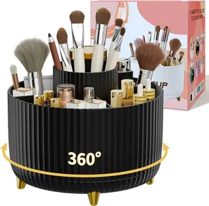 360° Rotating Makeup Brush Holder – Countertop Organizer for Makeup & Skincare Storage, Vanity, Bathroom & Desktop with Gift Box Packaging